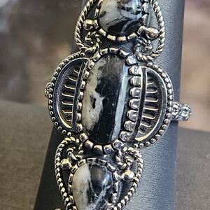 D'Joy Artisan Crafted White Buffalo Ring in Black Oxidised Sterling Silver 5.80
